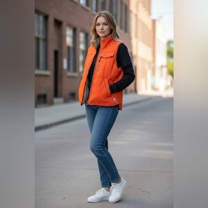 Carhartt Women's Reversible Vest Size Medium Orange Sherpa Lined